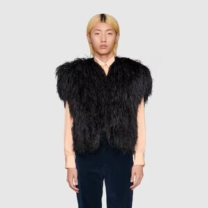 Gucci Black Ostrich Feather Vest Size IT 48 New with tags.